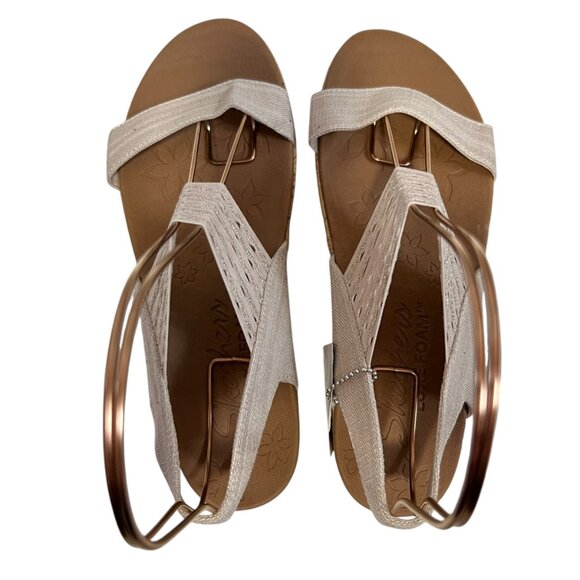 Skechers sandals womens 7 Brie Most Wanted Wedge beige fabric slingback foam - Picture 5 of 11